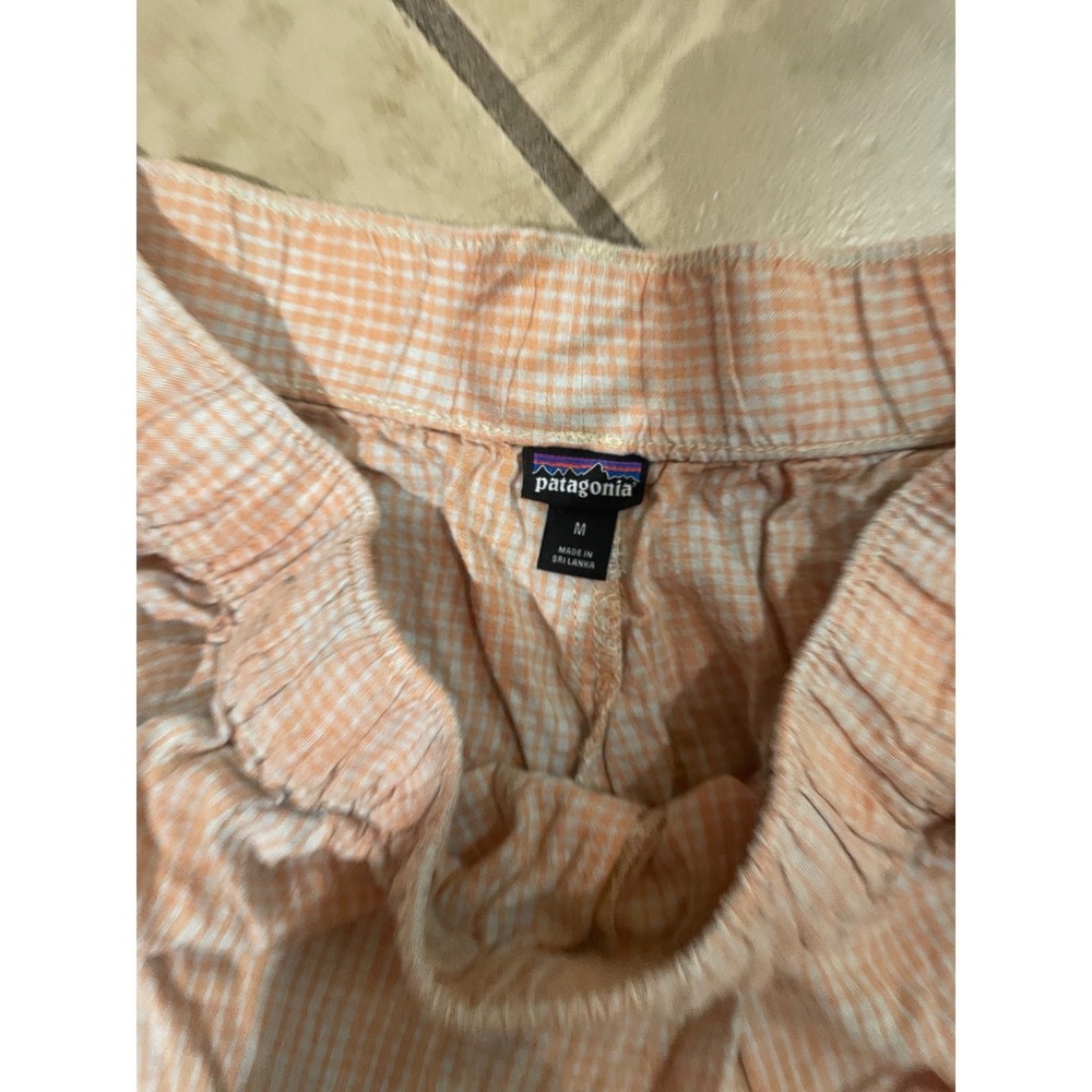 Patagonia Island Hemp Shorts Womens Medium Orange White Gingham Plaid Elastic - Picture 2 of 3